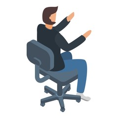 Architect man at chair icon. Isometric of architect man at chair vector icon for web design isolated on white background