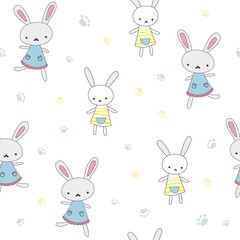 Vector seamless pattern with rabbit. Childish background with hares