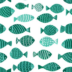 blue green fishes seamless pattern