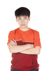 Portrait of asian smiling teen boy. Medium shot of handsome guy.