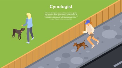 Cynologist dog training concept banner. Isometric illustration of cynologist dog training vector concept banner for web design