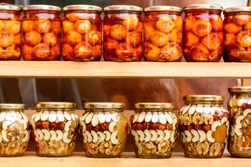 The delicious vitamins are filled with natural honey and cans on the shelves.