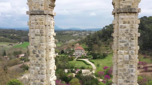 Close to global aerial view over the arch of aqueduct roquefavour France. 