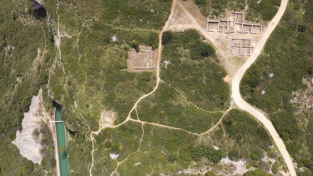Ruins on a hill along the Canal de Marseille aqueduct de Roquefavour France