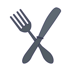 Cutlery fork and knife crossed symbol blue lines