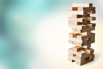 Tower build of wooden blocks, game of physical skill