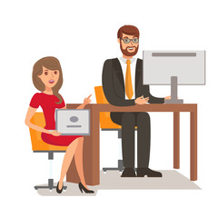 Obraz premium Businessman with Secretary Flat Color Illustration