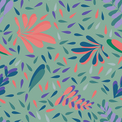 blue pink vector leaves seamless background pattern design