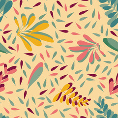 yellow pink vector leaves seamless background pattern design