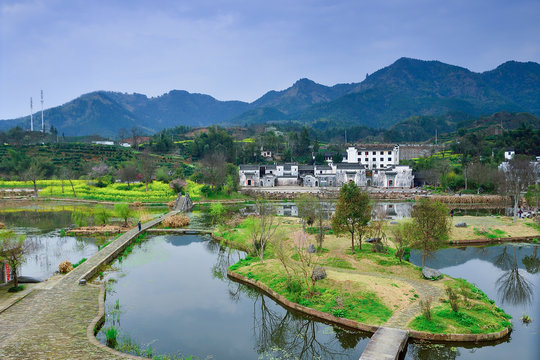Lakeand village  in the mountains,Anhui,China