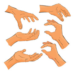 Simple Hand Draw Sketch 6 Gesture Hand Holding, Picking / Take or Receive Something for your element design at transparent effect background