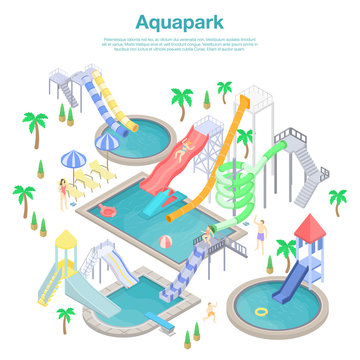 City aquapark concept banner. Isometric illustration of city aquapark vector concept banner for web design