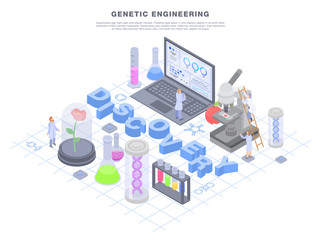 Lab genetic engineering concept banner. Isometric illustration of lab genetic engineering vector concept banner for web design