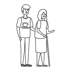 young man volunteer helping a grandmother