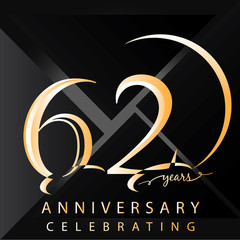 Anniversary 62 years numbers. Poster template for Celebrating 62 years anniversary event party. Vector illustration - Vector