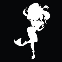 Silhouette of a hot young woman with gorgeous figure wearing flippers on her feet