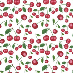 Pattern Cherry berry Watercolor Digital paper seamless illustration set of summer botanical decorations greeting card design