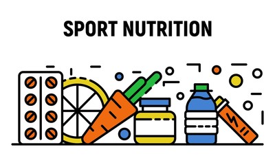 Natural sport nutrition banner. Outline illustration of natural sport nutrition vector banner for web design