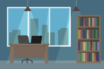 Home office interior. Vector illustration.
