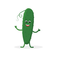 Cucumber cartoon character isolated on white background. Healthy food funny mascot vector illustration in flat design.