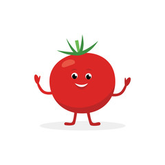 Tomato cartoon character isolated on white background. Healthy food funny mascot vector illustration in flat design.