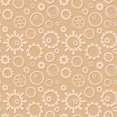 light brown vector cog gears with shadow on seamless pattern - brown background