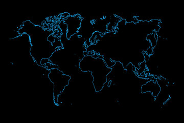 blue map of the world on black background