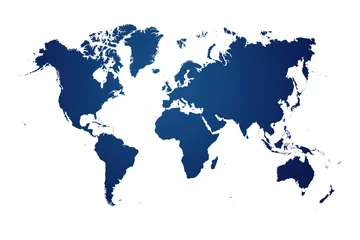 Foto auf Acrylglas Nordeuropa blaue Weltkarte auf weißem Hintergrund