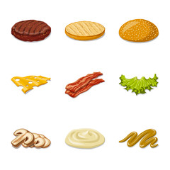 Vector design of burger and sandwich icon. Collection of burger and slice vector icon for stock.