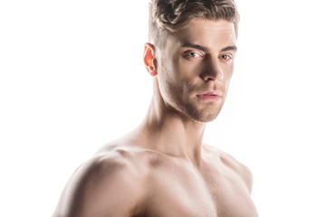 Fototapeta premium handsome, confident shirtless man isolated on white