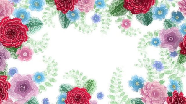 Watercolor drawing flowers growing, appearing, botanical background, decorative frame, blank space for text, aqua style cartoon, diy project, intro, isolated on white background, ideal for title