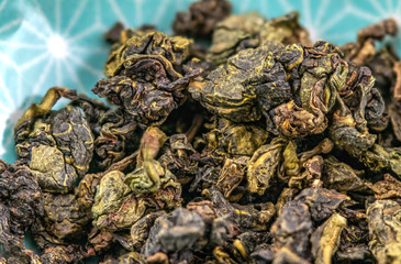 Oolong tee getrocknete teeblätter Detail Hintergrund