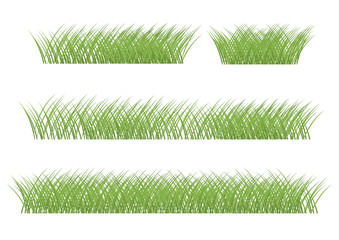 set of green grass isolated on white background