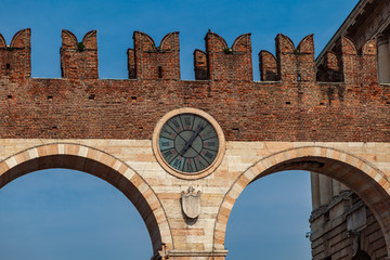 Fototapeta premium Verona, Italy – March 2019. The Gates of Brà are a gateway to Verona built along the medieval walls to connect Piazza Brà to what was at that time the urban suburban campaign Verona