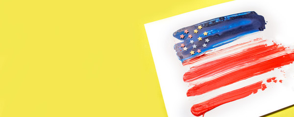 American flag over sunny yellow background