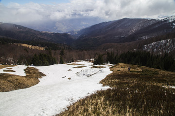 Sunny landscape at the end of winter season