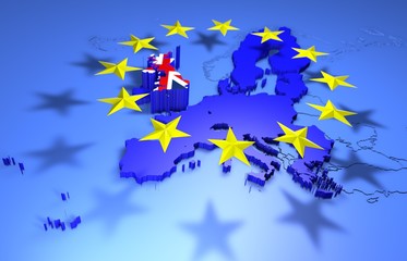 Europe blue flag with yellow stars and European Union map