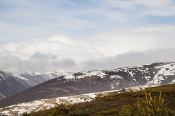 Sunny landscape at the end of winter season