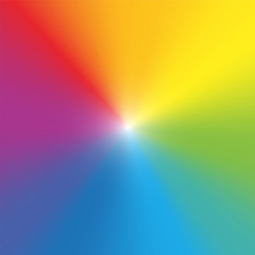 Rainbow color background wallpaper. Gradient spectral colored rays with light center. Vector graphic illustration.