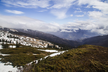 Sunny landscape at the end of winter season