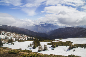 Sunny landscape at the end of winter season