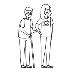 young woman volunteer helping a grandfather