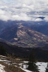 Sunny landscape at the end of winter season