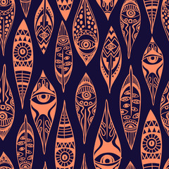 Seamless Vector Pattern with Feathers with Native American Ornament