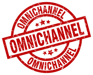 omnichannel round red grunge stamp
