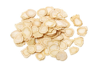 Chinese Herbal medicine - American Ginseng slices (Panax quinquefolius) isolated on white background