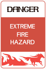 Extreme fire hazard.Sign. Illustrative, text poster, prohibiting certain actions with fire in the area.