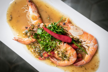 spicy asian prawns in gourmet chilli orange and coriander sauce