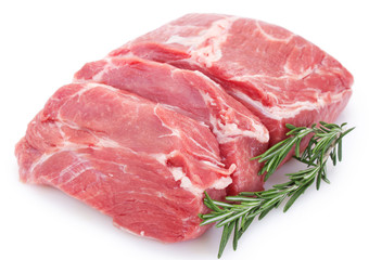 Raw pork on white background. Fresh meat.