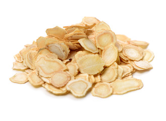 Chinese Herbal medicine - American Ginseng slices (Panax quinquefolius) isolated on white background